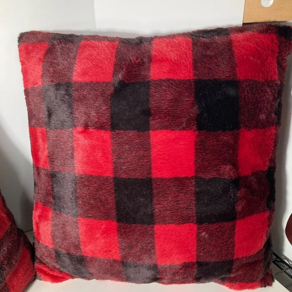 2 Milli Home Lumberjack Faux Fur‎ Plaid Buffalo Check Pillows 23